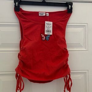 Mighty Fine orange Ruched Tank with Flag Butterfly Appliqué